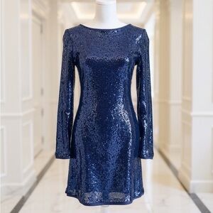 Cupio Navy Sequin cocktail Dress. Long sleeves.  Sparkles.